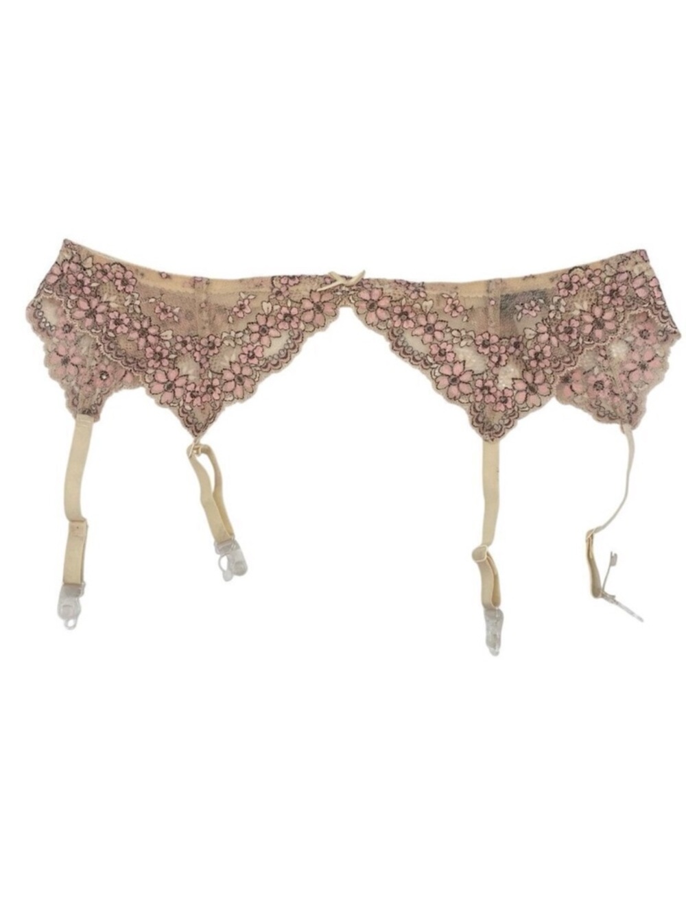 Cosabella Paradiso Size M/L Garter Belt Lace Floral Adjustable Beige Pink